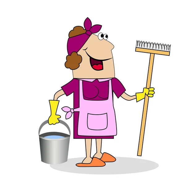 Donna pulizia donna con un MOP e secchio — Vettoriale Stock