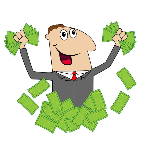 Business man with money in his hands on white background — Stock Vector