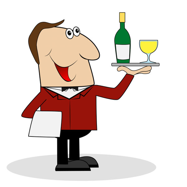 male waiter with a bottle and a glass of wine
