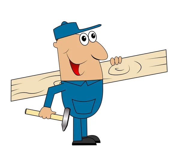 Male carpenter with a Board and hammer in hand — Stock Vector