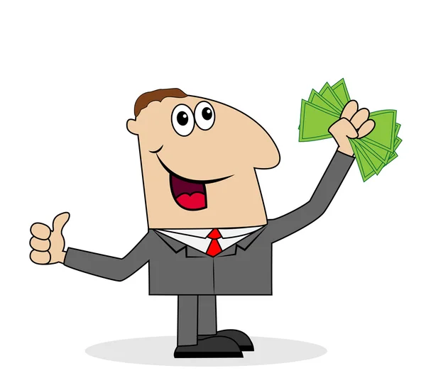 Business man with money in his hands on white background — Stock Vector