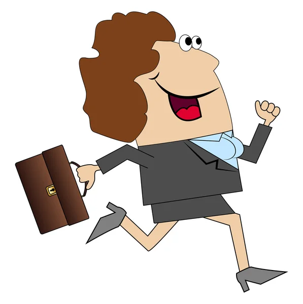 Mujer alegre con maletín corriendo al trabajo — Vector de stock