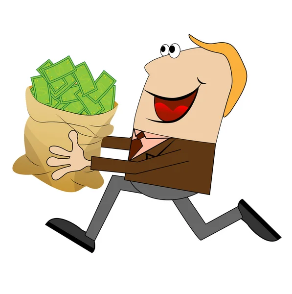 Cheerful man running with money in hand — Stock Vector