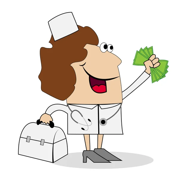 Woman doctor with money in hand — Stock Vector