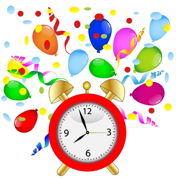 Bright colored balloons and clock — Stock Vector