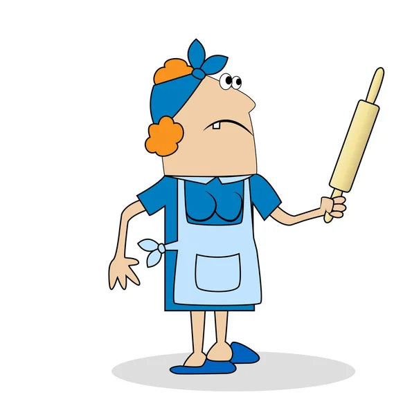 Hausfrau mit Nudelholz in der Hand — Stockvektor