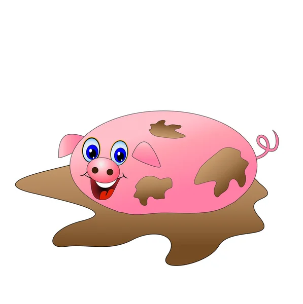 Schmutziges Schwein liegt in einer Pfütze — Stockvektor
