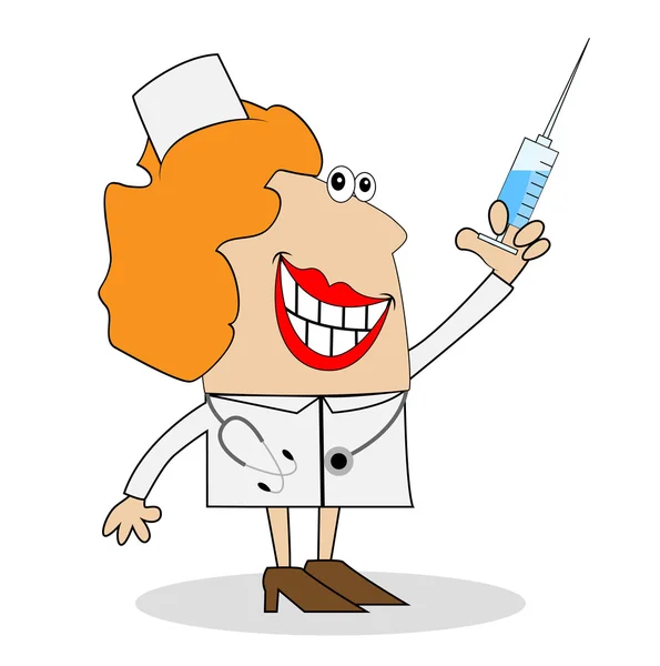 Woman doctor holding a syringe — Stock Vector