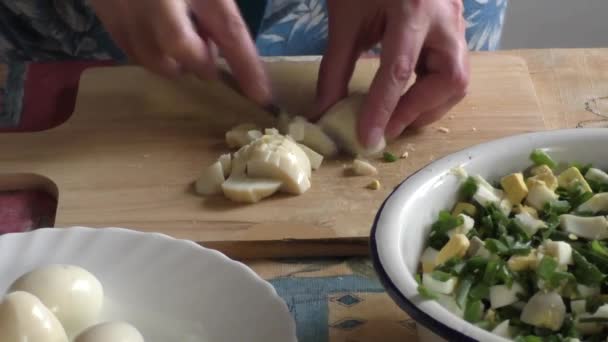 Frau bereitet Füllung für Kuchen zu — Stockvideo