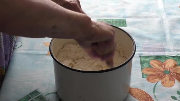 Woman kneads dough — Stock Video