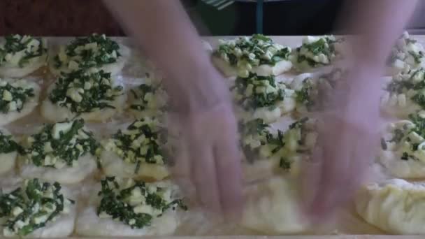 Η γυναίκα προετοιμάζει τις πίτες — Αρχείο Βίντεο