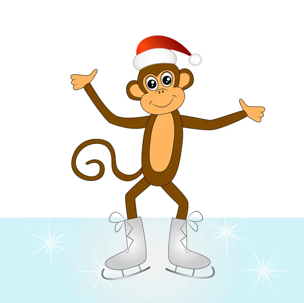 在冰鞋上开朗的猴子 — 图库矢量图片