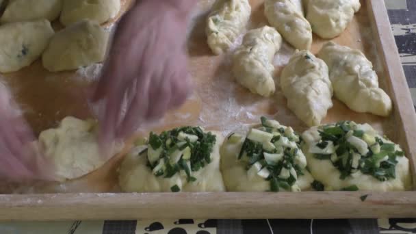 Γυναίκα μαγειρεύει πίτες — Αρχείο Βίντεο