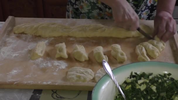 Grandmother with grandson knead the dough — Stock Video