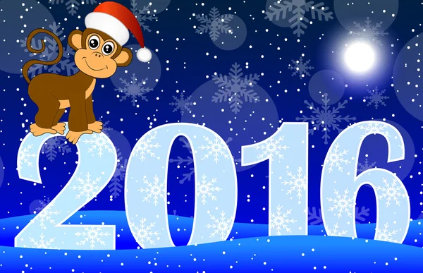 Χριστουγεννιάτικη κάρτα με τους αριθμούς του έτους 2016 και monke — Διανυσματικό Αρχείο