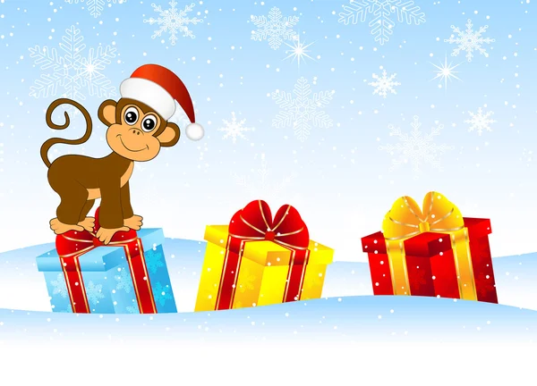 Mono con regalos — Vector de stock