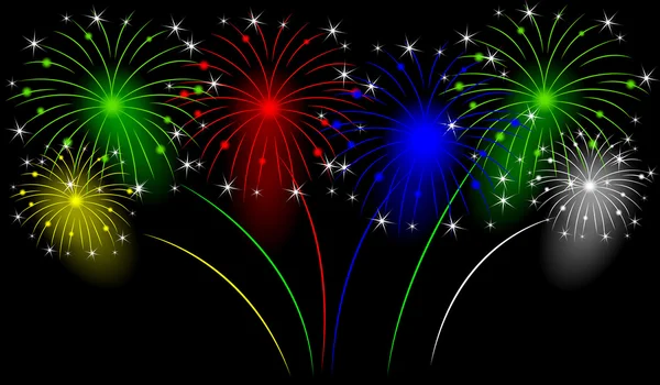 Holiday fireworks on a black background — Stock Vector