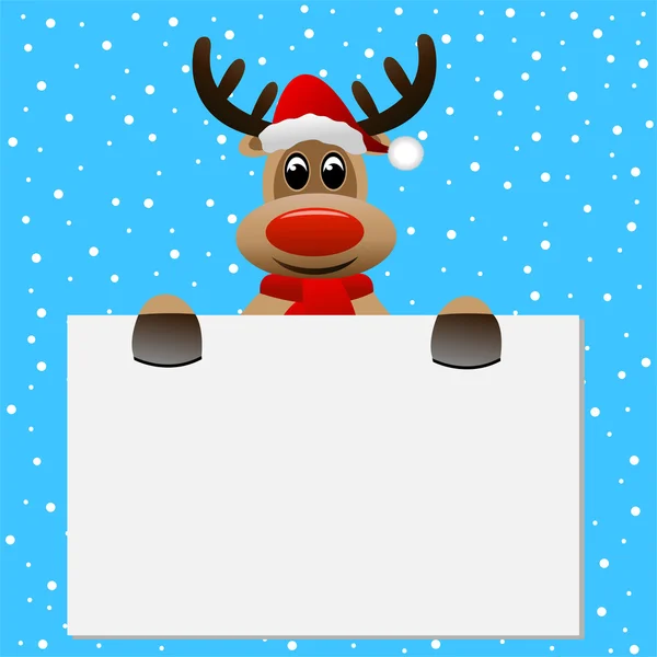 有趣的驯鹿圣诞帽子拿着一个空白的横幅 — 图库矢量图片