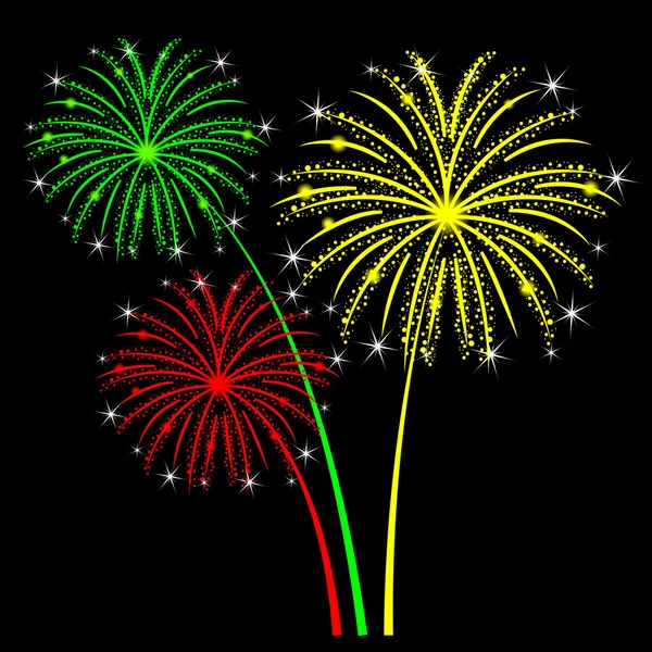Holiday fireworks on a black background — Stock Vector