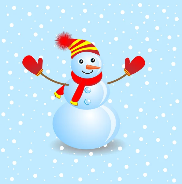 Cheerful snowman on a blue background — Stock Vector
