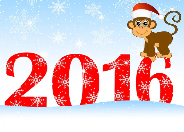 Tarjeta de Navidad con los números del año 2016 y monke — Archivo Imágenes Vectoriales