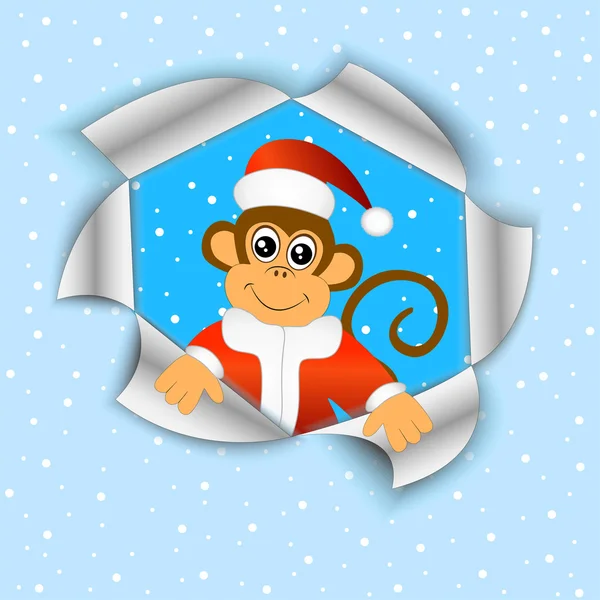 Scimmia divertente in un cappello di Natale Vettoriali Stock Royalty Free