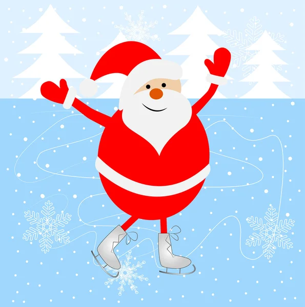 Jolly Santa Claus patinando sobre el hielo — Vector de stock