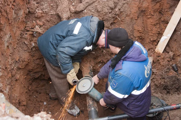Perm, Rusko, Prosinec 15.2015: vsazení plynové potrubí plynu pipeli — Stock fotografie