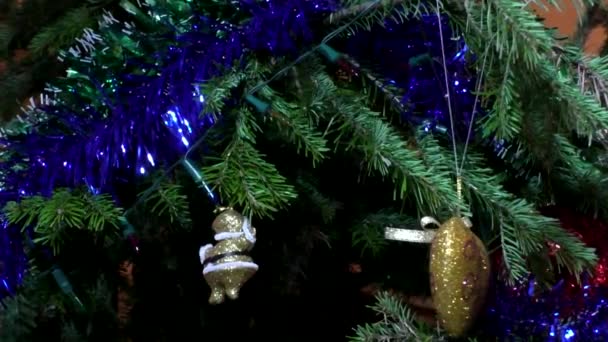 Giocattoli e ghirlande sull'albero di Natale — Video Stock