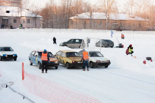 stock image PERM, RUSSIA, JANUARY 17.2016 Car racing at the stadium 