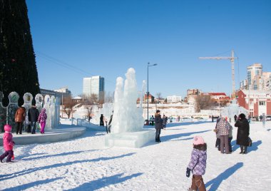 Perm, Rusya, Şubat, 06.2016: Espl buzlu yılbaşı şehir