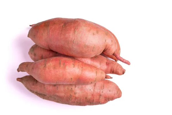 Raízes Batata Doce Laranja Isoladas Fundo Branco — Fotografia de Stock