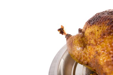 Yakından ördek pişirdim, kopyalama alanı olan bir beyaz üzerinde izole edildim..