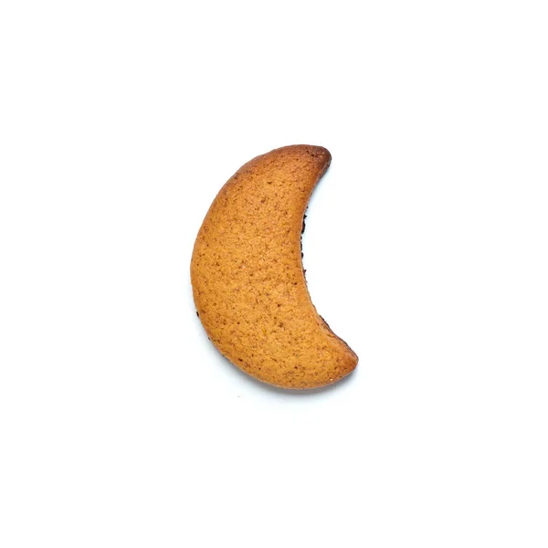 Moon Shape Gingerbread Cookie Close White Background — Stock Photo, Image