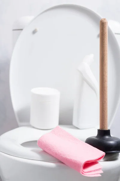 Diferent Stuff Cleaning Toilet Bathroom Toilet Bowl — Stock Photo, Image