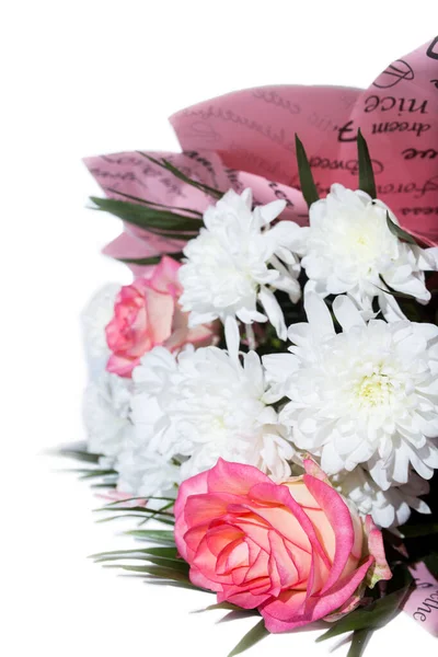Букет Хризантем Троянд Ізольований Білому Тлі Крупним Планом — стокове фото