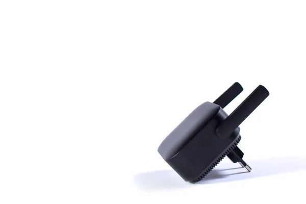 Amplificador Wifi Negro Aislado Blanco Con Espacio Copia —  Fotos de Stock