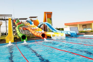 Aquapark with sliding water hills and pools 