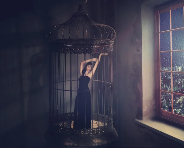 bir kafes içinde bir kadın