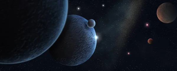 Ogromne Małe Planety Przestrzeni Kosmicznej Wokół Gromady Asteroid — Zdjęcie stockowe