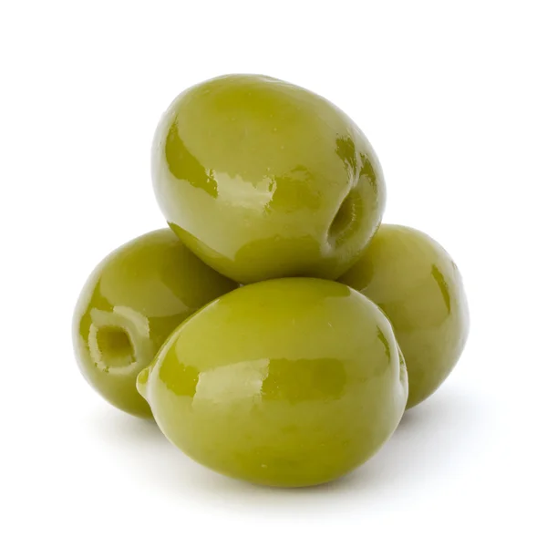 Zelené olivy izolovaných na bílém — Stock fotografie