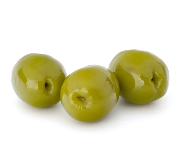 Zielone oliwki na białym tle — Zdjęcie stockowe