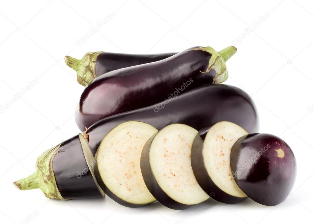 Eggplants or aubergines on white