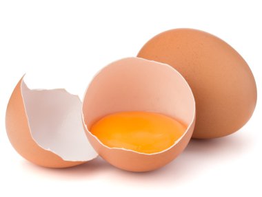 Yumurta yumurta kabuğu yarısında kırık ve çiğ yumurta