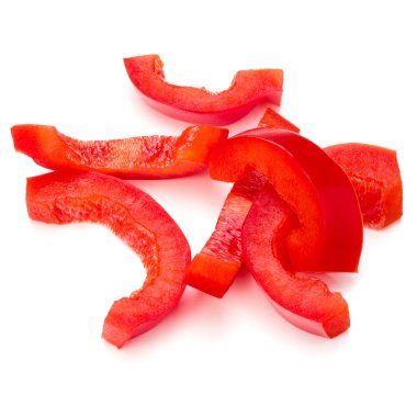 Kırmızı tatlı şeritler dilimlenmiş biber