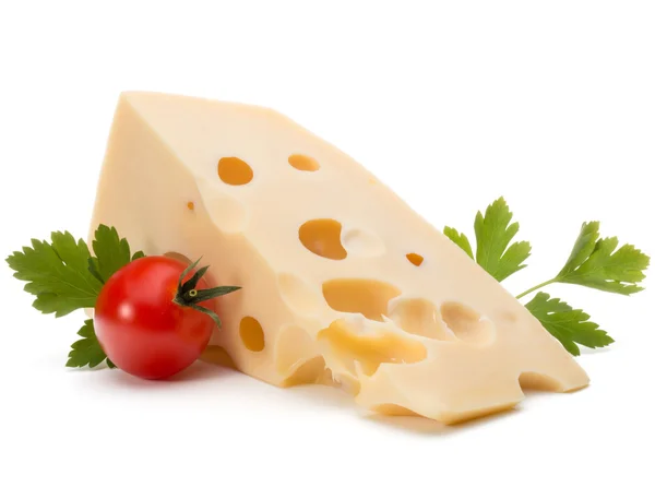 Cheese block with tomato and parsley — Stock Photo, Image