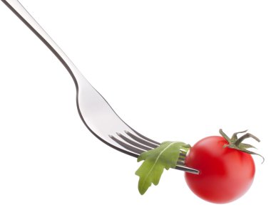  roka salata ve domates çatal üzerinde