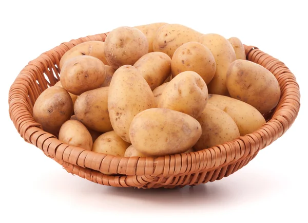 Potato tubers in wicker basket — Stock Photo, Image