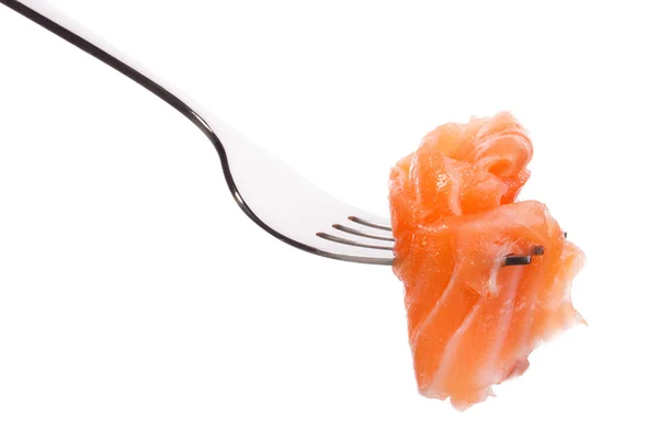 Salmon piece on fork — Stock Photo, Image