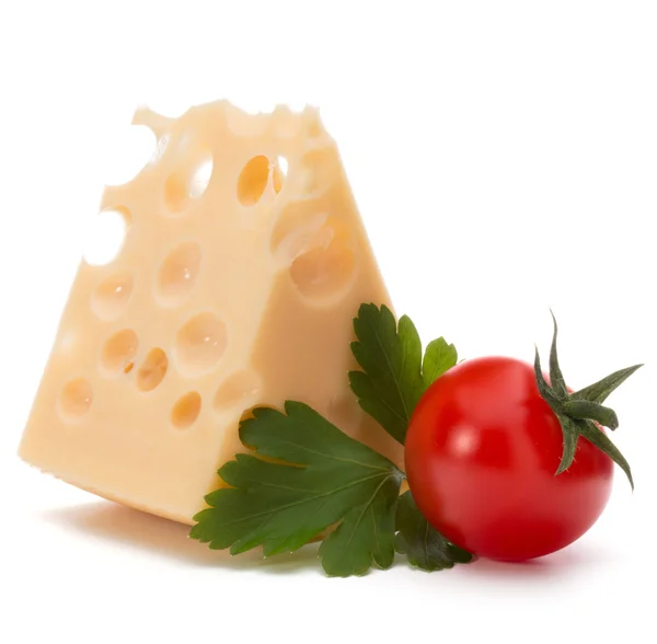 Cheese block, tomato and parsley — Stock Photo, Image